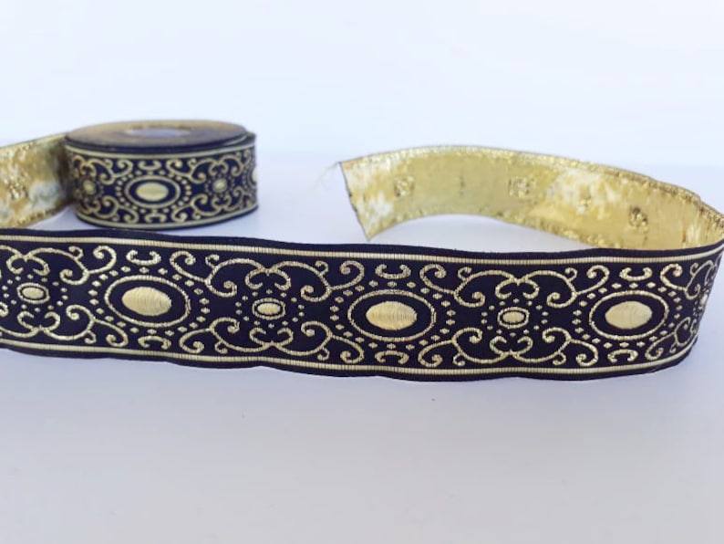 costume trim authentic Jacquard trim Jacquard border 35 mm-1.25 inches metallic gold Jacquard ribbon