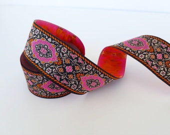 35mm Pink Embroider Jacquard Trim in Kilim Pattern, Boho