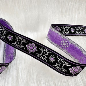 Cinta Jacquard lila metalizada de 15 mm (5/8 pulgadas), borde bordado, ribete de costura, ribete Jacquard lila, borde tejido lila metalizado