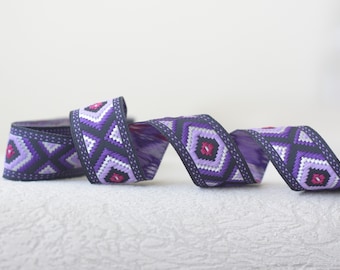 25 mm (1 inch) Purple and lilac diamond jacquard fabric trim, By the yard border