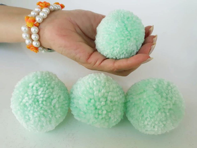 4 pcs 2 inches yarn pom poms in mint green color Handmade wool fluffy pompoms