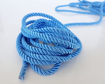 3 ply 5 mm blue twist cord, Wrapped Thread Cord, Satin Twisted cord, Fabric Rope Trim Accent for Crafting-1.1 yards