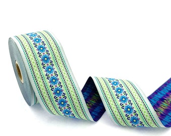 50mm (1+7/8 inch) diamond border, geometric jacquard trim, ethnic jacquard ribbon, multicolor embroider border