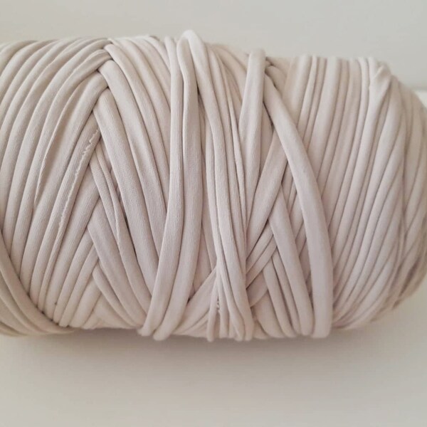 Beige t shirt yarn for infinity scarf knitting, Fabric yarn for basket crochet, Spaghetti yarn for headband making