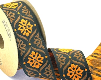 35 mm - 1.25"brown&orange jacquard ribbon, ethnic trim, oriental jacquard woven, embroider border