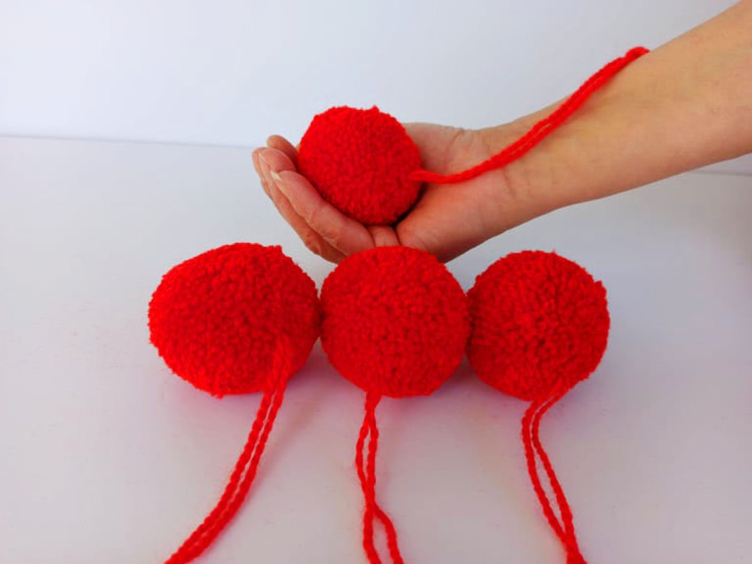 4 Pcs 4cm/5cm/6cm/ 2 Pcs 8cm/10cm Red Hmong Pompoms, Wool Fluffy Pom Poms,  Red Pom Pom, Pom Pom Ornaments 