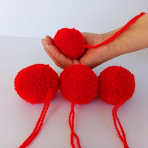 4 pcs 4cm/5cm/6cm/ 2 pcs 8cm/10cm red hmong pompoms, Wool fluffy pom poms, Red pom pom, pom pom ornaments