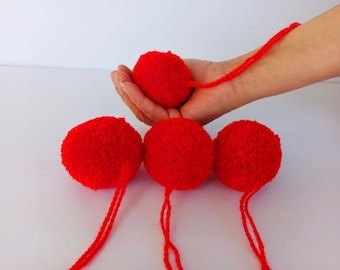 4 pcs 4cm/5cm/6cm/ 2 pcs 8cm/10cm red hmong pompoms, Wool fluffy pom poms, Red pom pom, pom pom ornaments