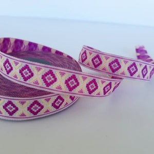 Nastro jacquard geometrico a rombi lilla e crema da 15 mm (5/8 pollici), passamaneria da cucito, nastro jacquard, nastri intrecciati