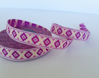 15 mm (5/8 inches) lilac&cream Geometric Diamond Jacquard trim, Sewing Trim, Jacquard ribbon, woven ribbons