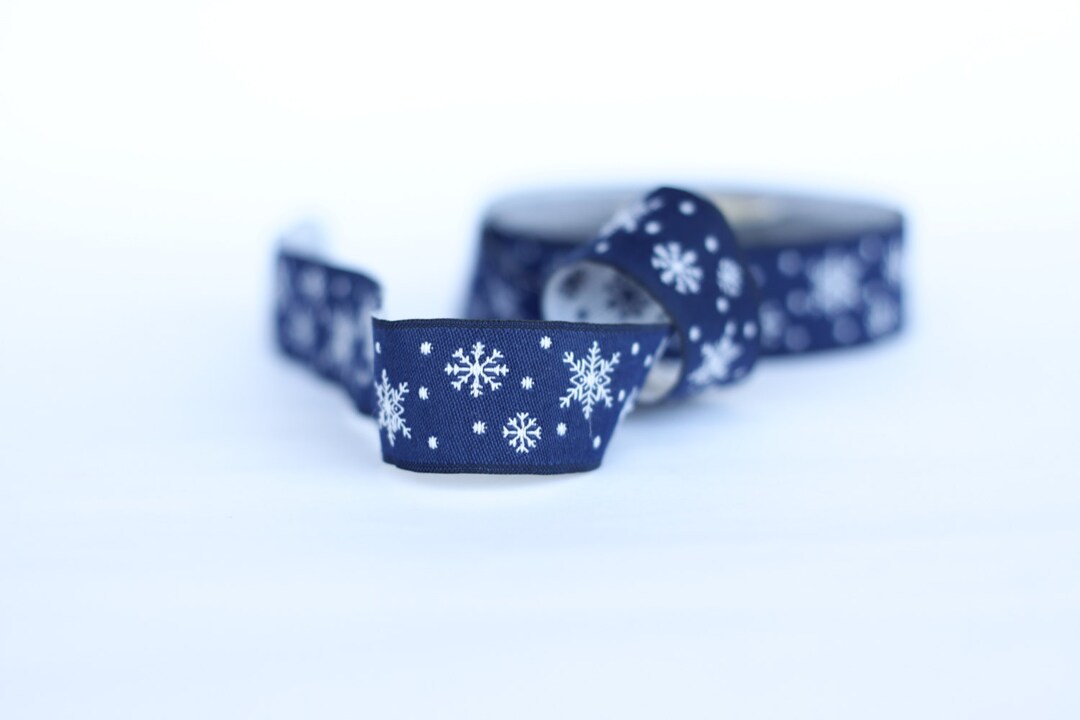 20 mm-0.80 inches Navy blue Snowflake ribbon, christmas jacquard ribbon ...