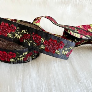 25 mm - 1 inch Red Rose Pattern Jacquard Ribbon  Woven Trim Border Embroidered Ribbon Sewing Trim Craft Ribbon, FlowerJacquard Trim