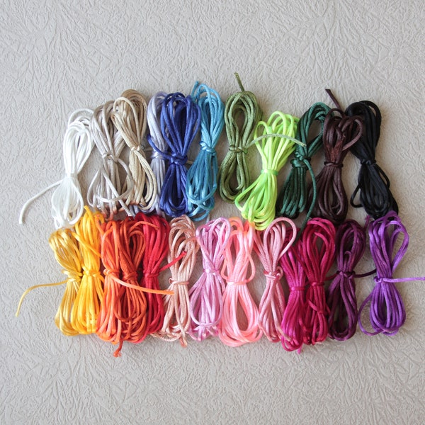 rat tail SET (24 colors x 1 meters), Rattail Cord, Knotting cord, 2 mm Satin cord, cola de rata, Beading cord, Jewelery supplies