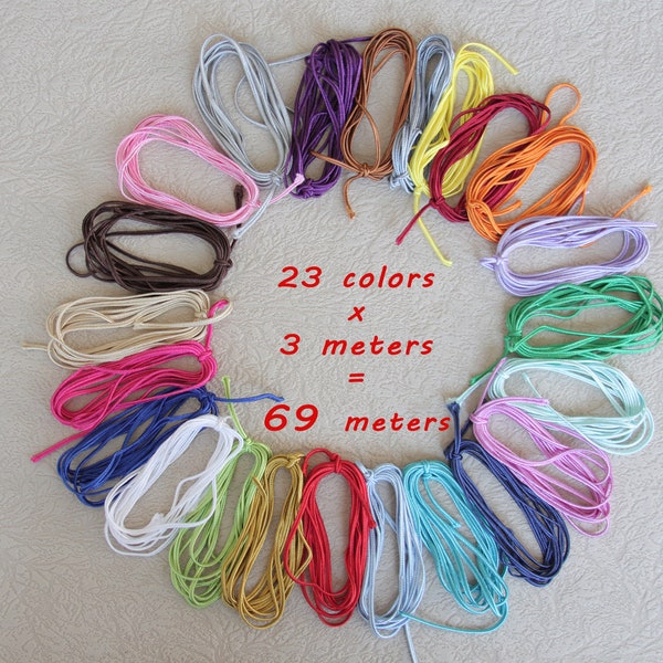 Russia braid SET (23 colors x 3 meter), 3mm French Soutache cord, Czech trim, Flat braided cord, Passementerie string