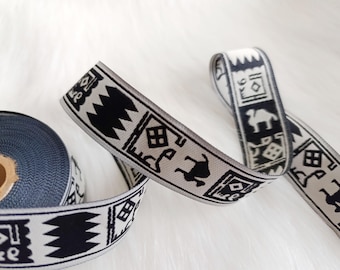 35 mm - 1.25" inches Tribal  Jacquard ribbon, Ethnic Jacquard Fabric, Dress Embellishment and Costume Decoration Trim