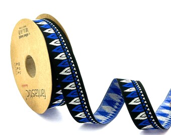 20 mm_ 0.80 inch Blue&black and white Geometric Diamond Jacquard trim, Boho Jacquard Border Trim, hippie trim, Bohemian Jacquard Ribbon