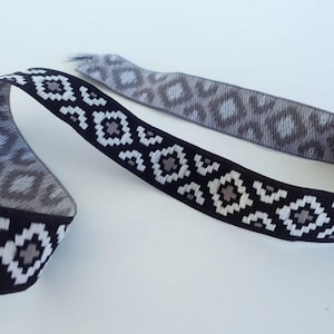 20 mm_ 0,80 inch grijs-zwart-witte geometrische diamant jacquard rand, boho jacquard rand rand, hippie rand, boho jacquard lint
