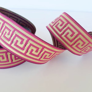 Garniture à clés grecques rose et or de 35 mm pour rideaux, garniture de ruban de rideau, ruban de garniture en tissu de designer décoratif par mètre