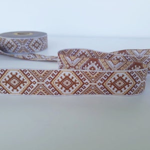 25mm-1 inches exotic ethnic light brown  jacquard border, ukrainian folkloric ribbon,
