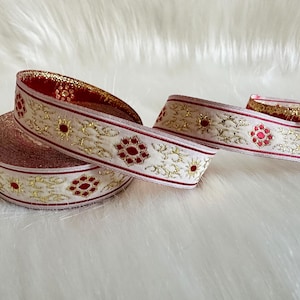 15 mm metallic red Jacquard ribbon, Embroidered border, Sewing trim, red Jacquard trim,  metallic red  Woven Border, Craft border