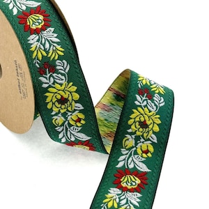 35 mm - 1,25 &quot;&quot;grüne Blume Jacquard Band, Geblümte Blume, Trachtenborte mit Band.&quot;