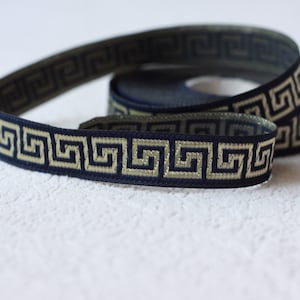 15 mm navy blue and gold Jacquard Border, 5/8  inch wide jacguard, Sewing ribbon, Greek key Jacquard trim, Woven Tape, ribbon per yard