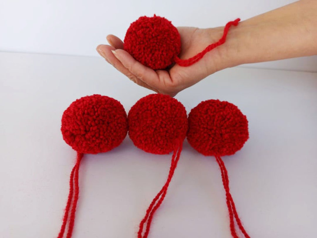 4 Pcs 4cm/5cm/6cm/ 2 Pcs 8cm/10cm Ruby Red Hmong Pompoms, Wool