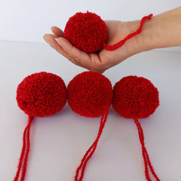 4 pcs 4 cm/5 cm/6 cm/2 pcs 8 cm/10 cm pompons hmong rouge rubis, pompons duveteux en laine, pompons rouges