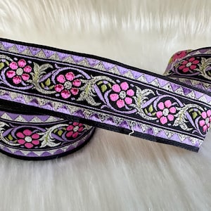 Bordure jacquard fleur rose de 35 mm - 1,25 po., bordure jacquard tissée, bordure à coudre aux couleurs lilas