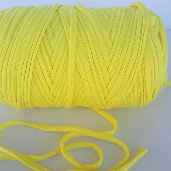 5/10 meters Lemon Yellow Tshirt Yarn for coaster knitting, Chunky yarn for plant hanger making, Spaghetti yarn for pouf crochet