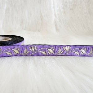 Ruban jacquard lilas et doré de 15 mm (5/8 po.), bordure brodée, bordure de couture, ruban de fleurs dorées, bordure tissée, bordure artisanale