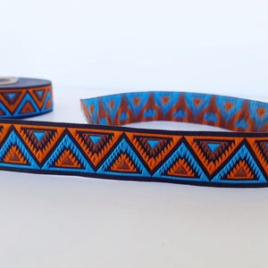 25 mm- 1 inch blue&orange chevron Jacquard ribbon, Decorative border, Geometric ribbon, native trims, by the yard