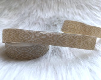 Cinta jacquard de 25 mm (1 pulgada) en color crema cálido, ribete étnico, tejido jacquard oriental, borde bordado