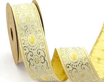 35 mm-1.25 inches metallic gold Jacquard ribbon, authentic Jacquard trim, Jacquard border, costume trim