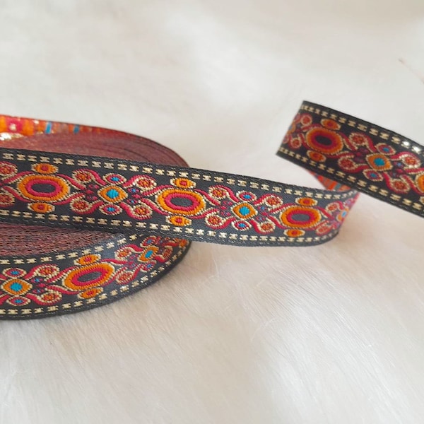 15 mm (5/8 inches) black&orange ethnic jacquard ribbon, border trim, home textile ribbon