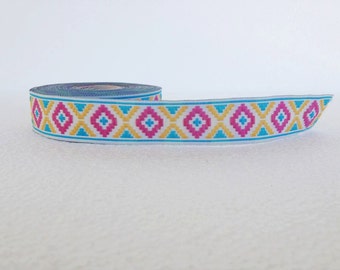 25 mm-1 inch boho woven ribbon, triangle sewing trim, diamond woven border, sewing tape jacquard