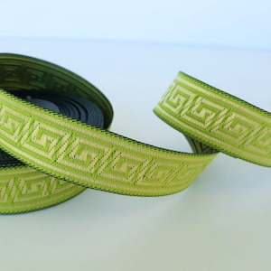 22 mm_ 0.86 inch Green&gold sewing trim with metallic gold greek key by the yard, greek key bordur