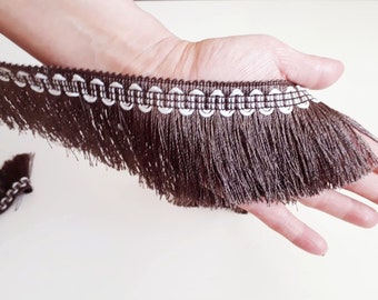 Brown trim brush fringe, Upholstery trim, Sewing fringe trim, Piping Fringe, embellishments by the yard trimmings - 6 cm wide