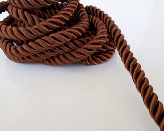 3 ply  10mm brown satin twist cord, Wrapped Thread Cord, rayon cord- 1 meter (1.1 yard )