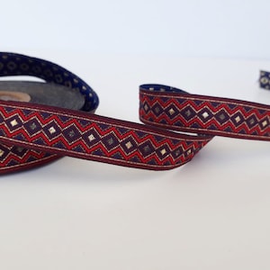 Nastro jacquard geometrico a rombi rossi e oro da 15 mm (5/8 pollici), passamaneria da cucito, nastro jacquard, nastri intrecciati
