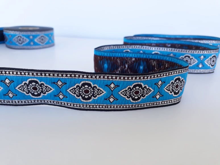 25mm-1 Inches Exotic Ethnic Turquoise Blue and Silver Jacquard - Etsy