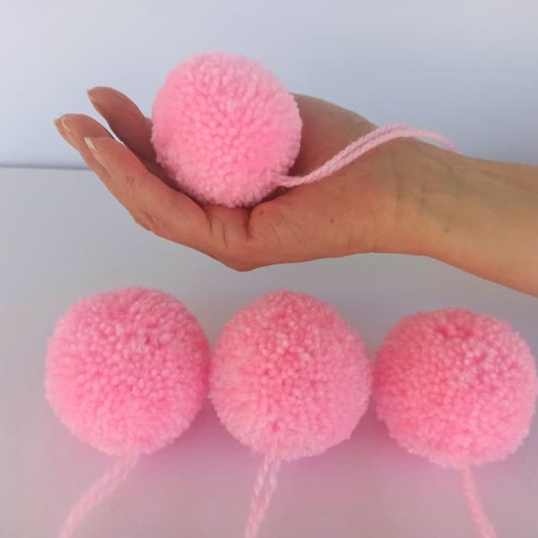 4 pcs 4cm/5cm/6cm/ 2 pcs 8cm/10cm yarn pom poms, pink wool pom poms