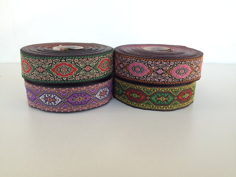 25mm-1 inch Jacquard ruban in orange/&brown colors Drapery border embroidered boho Turkish kilim trim