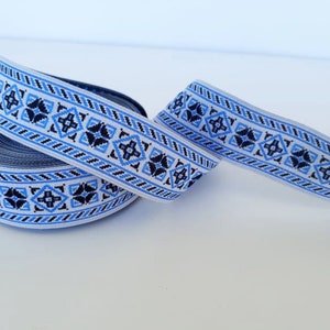 28 mm ( 1.10 inch ) blau und weiss geometrische Jacquard Borte, ethnischen Jacquard Band, Vintage trimmen