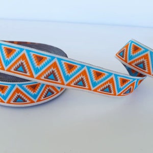 25 mm- 1 inch blue&orange chevron Jacquard ribbon, Decorative border, Geometric ribbon, native trims, by the yard