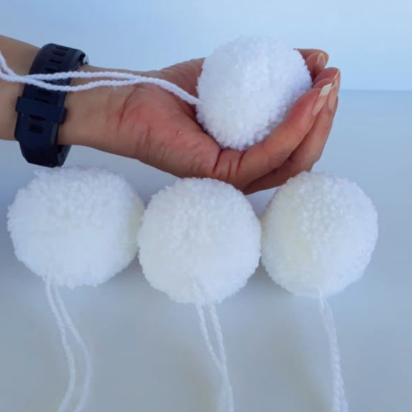 4 pcs 4 cm/5 cm/6 cm/2 pcs 8 cm/10 cm Pompons blancs en laine, Pompons en laine, Grands pompons