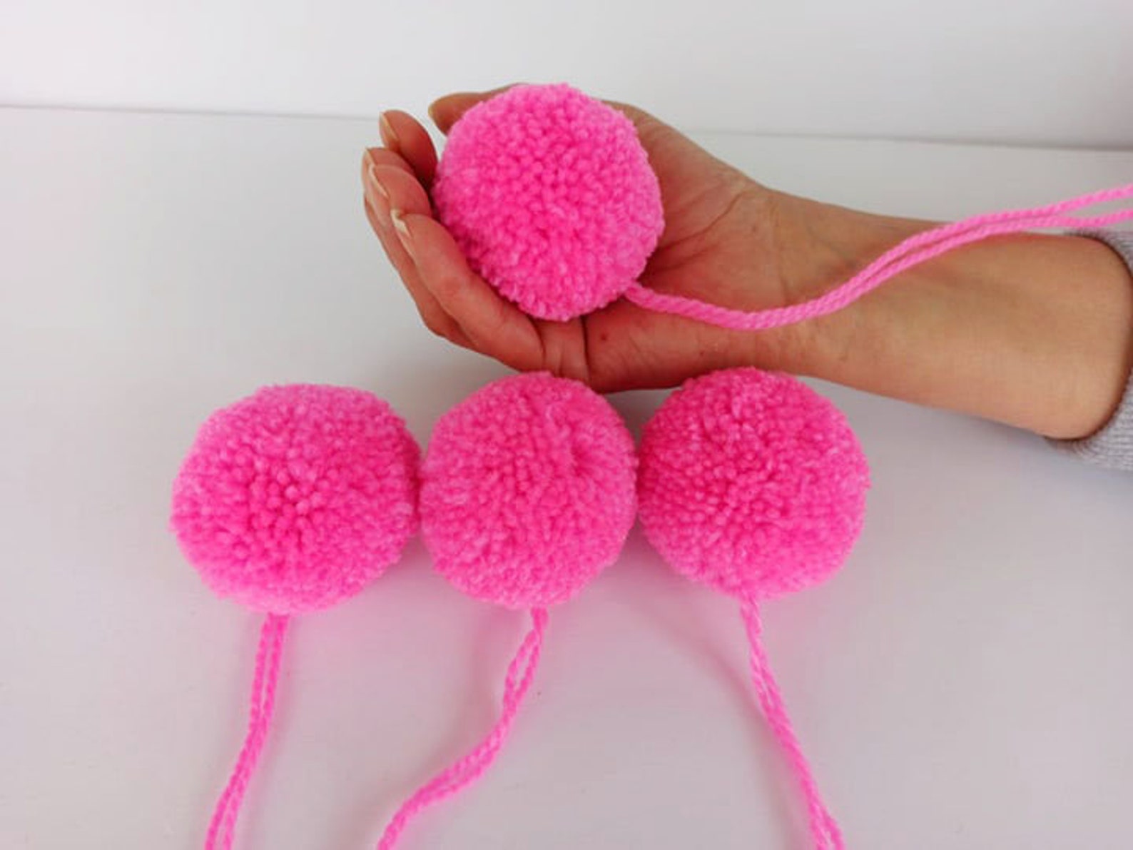 4 Pcs Fluffy Pom Poms 5cm Hot Pink Pom Pom Etsy