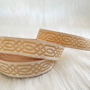 20 mm_ 0.80 inch Celtic Knot jacquard Ribbon, fall ribbon, cream&gold border trim