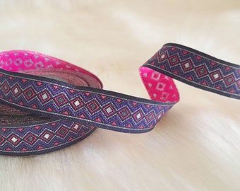 15 mm (5/8 inches) purple&pink Geometric Diamond Jacquard trim, Sewing Trim, Jacquard ribbon, woven ribbons