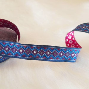 Nastro jacquard a zig zag blu e argento da 15 mm (5/8 pollici), bordo decorativo, nastro geometrico, bordini nativi, bordo tagliato su misura in stile boho